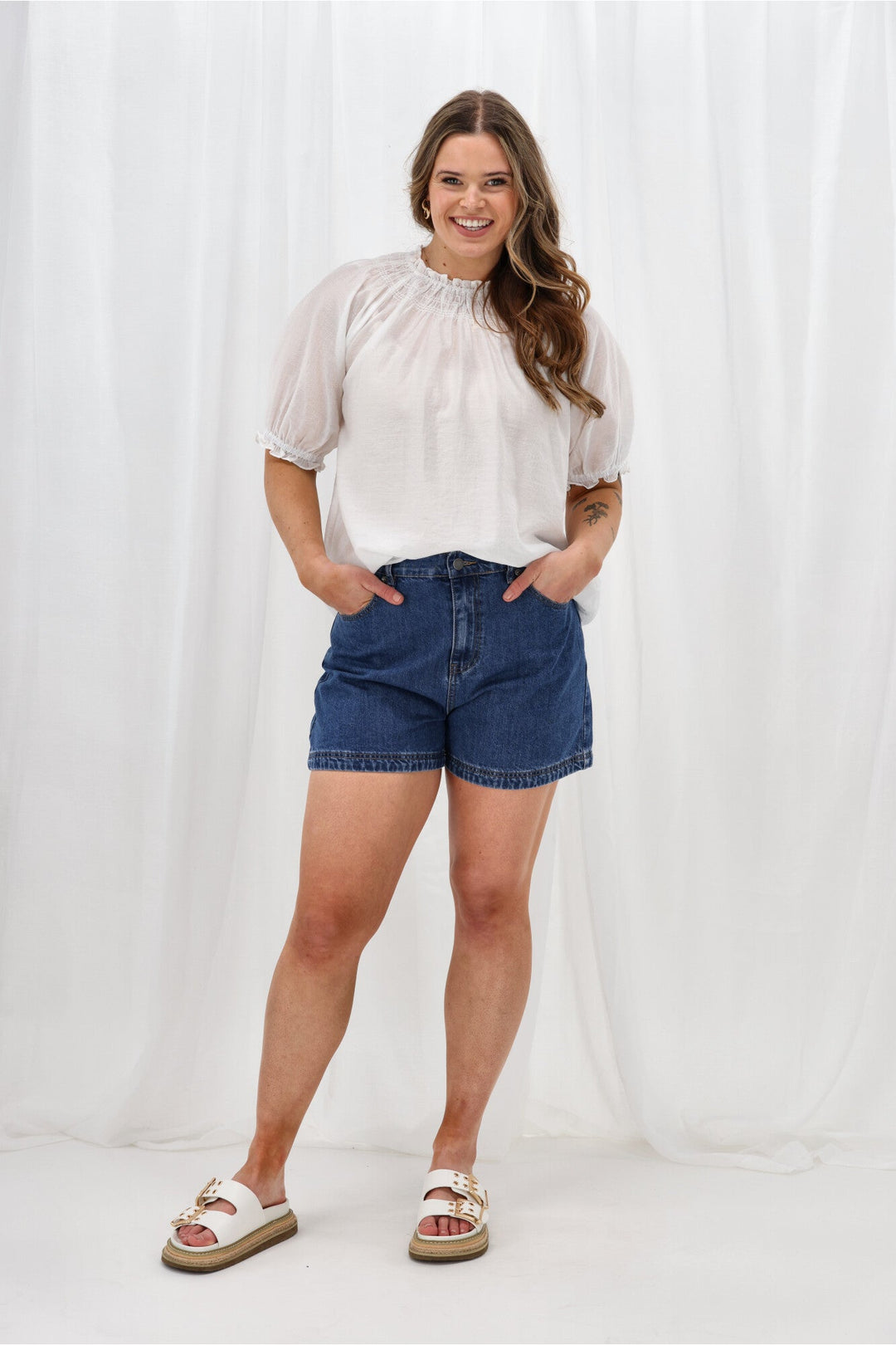 Gloss The Label Serena Peasant Top White