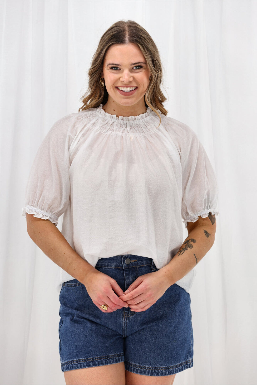Gloss The Label Serena Peasant Top White