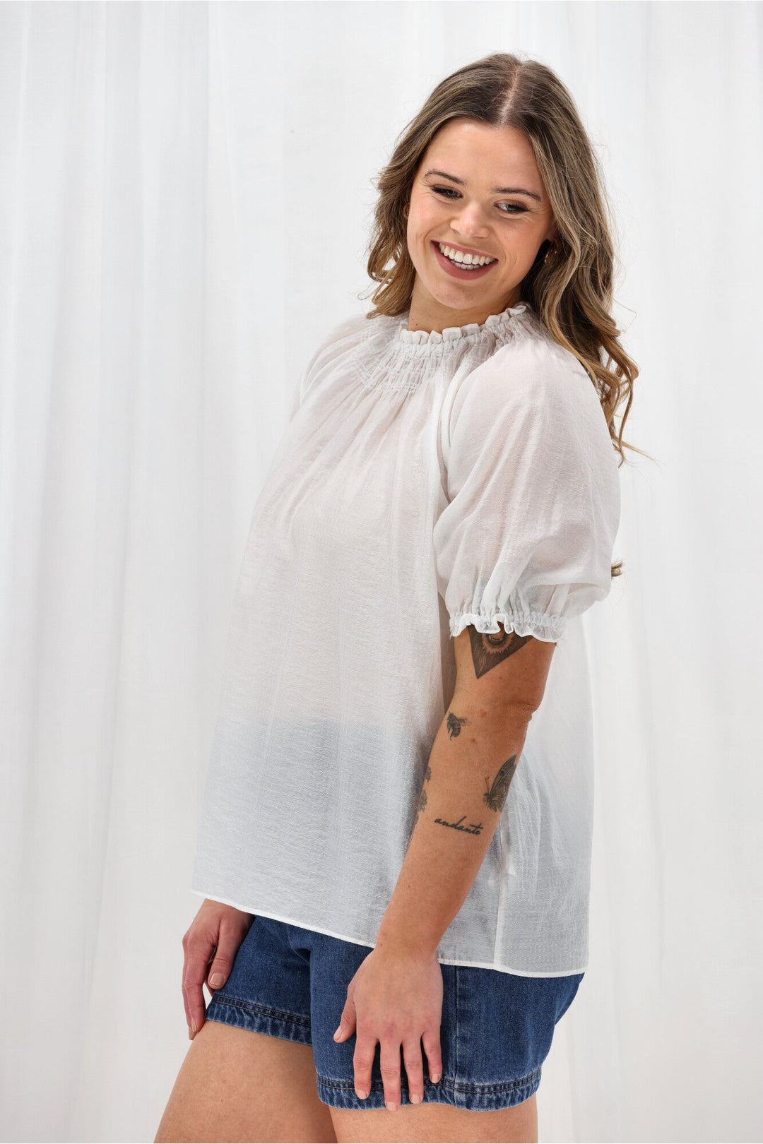 Gloss The Label Serena Peasant Top White