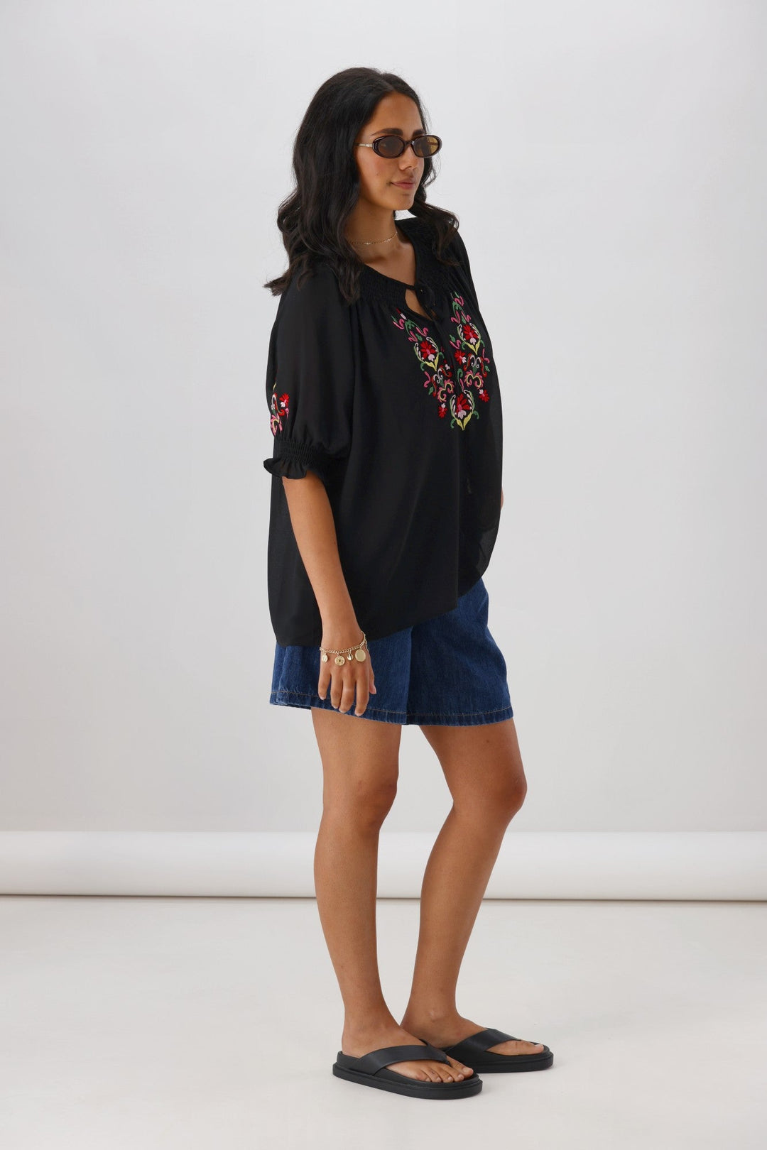 Gloss The Label Simone Embroidered Blouse Black