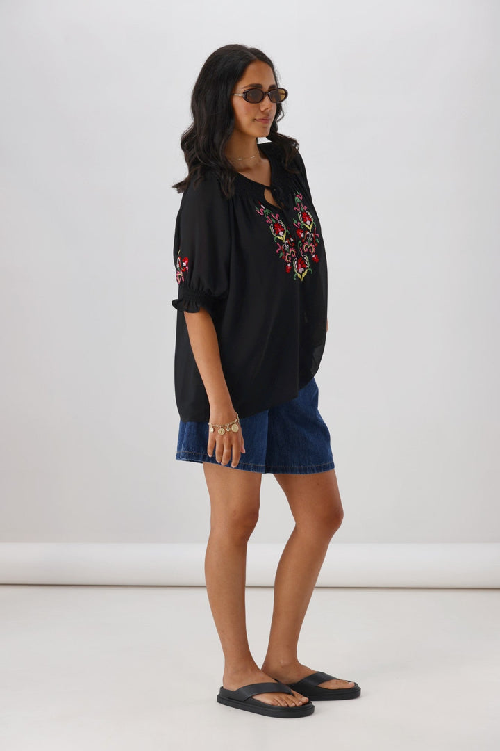 Gloss The Label Simone Embroidered Blouse Black
