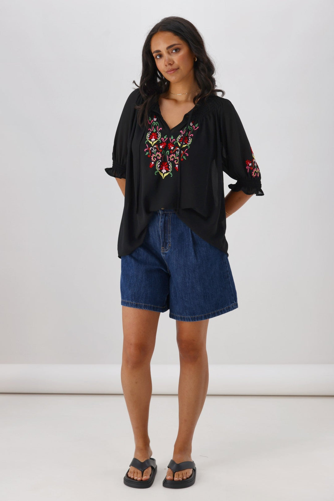 Gloss The Label Simone Embroidered Blouse Black