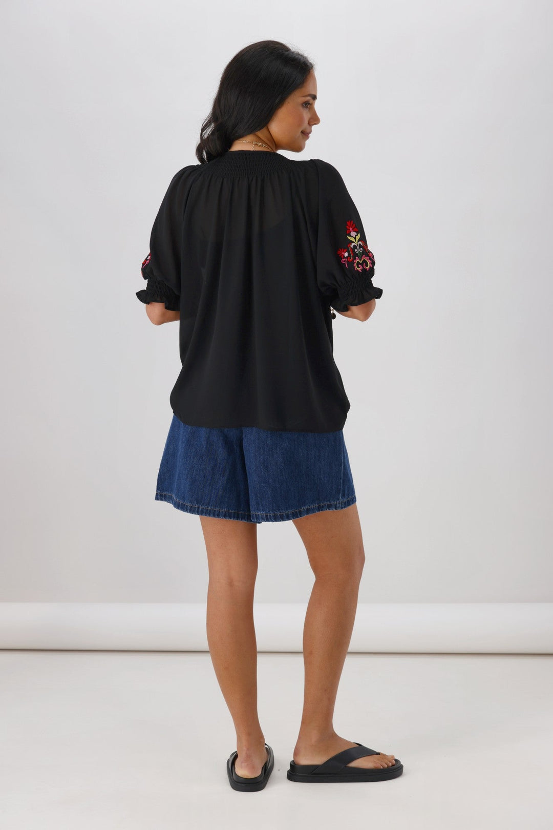 Gloss The Label Simone Embroidered Blouse Black