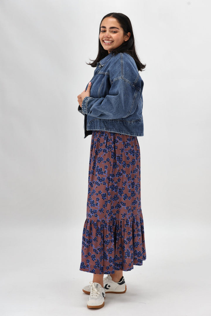 Gloss The Label Taia Frill Hem Skirt Chocolate Floral