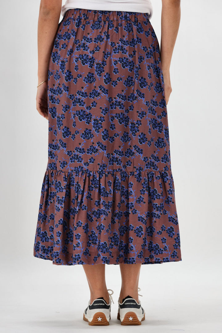 Gloss The Label Taia Frill Hem Skirt Chocolate Floral