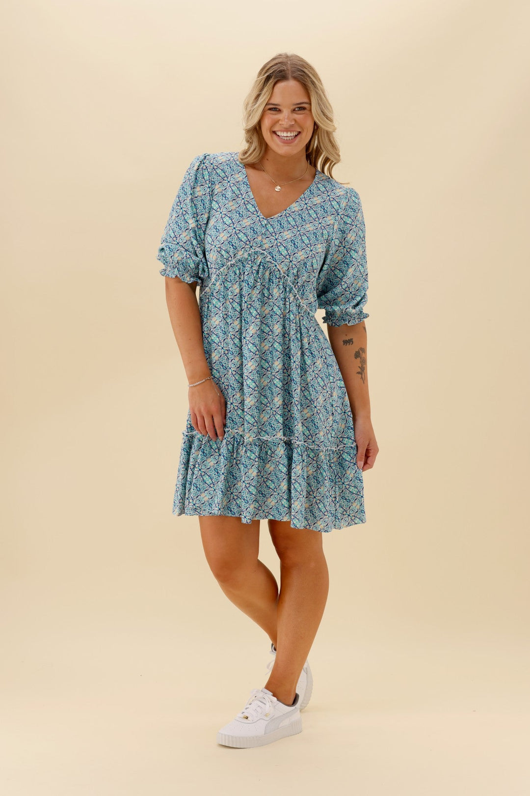 Gloss The Label Talephi Dress Blue Print