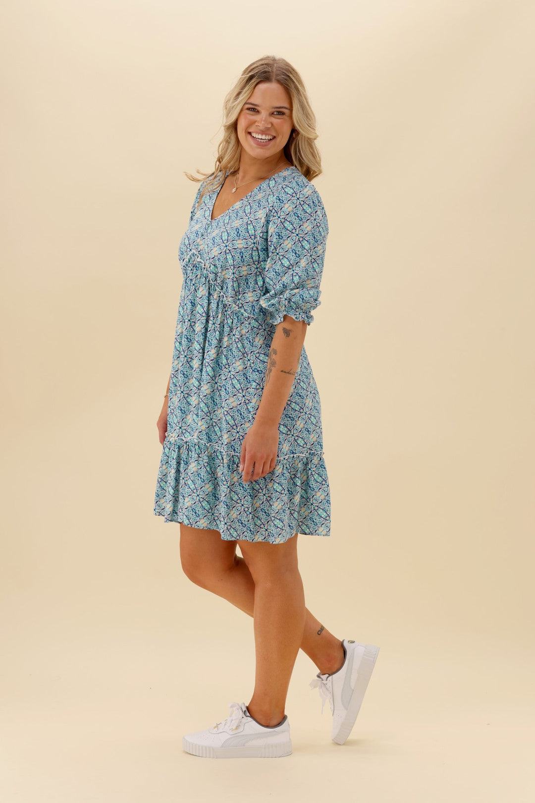 Gloss The Label Talephi Dress Blue Print