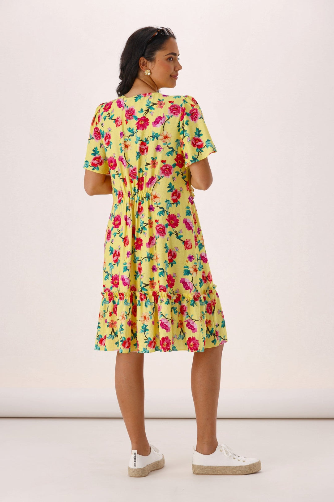 Gloss The Label Tammi Frill Hem Bouquet Dress Yellow Floral