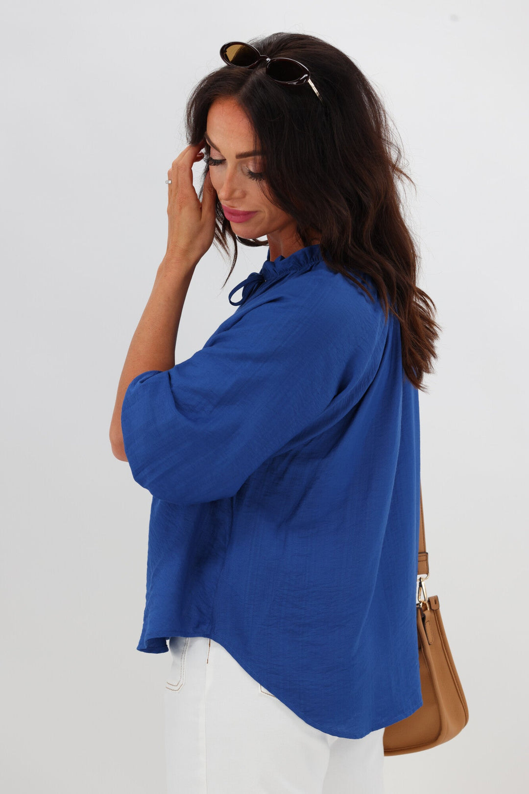 Gloss The Label Tihana Frill Neck Blouse Blue