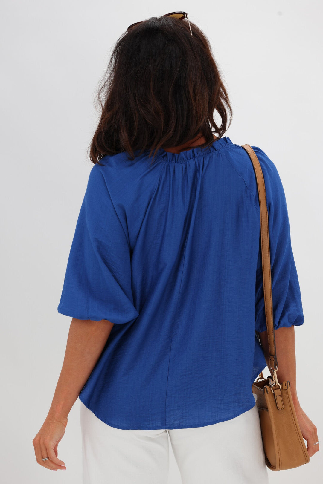 Gloss The Label Tihana Frill Neck Blouse Blue
