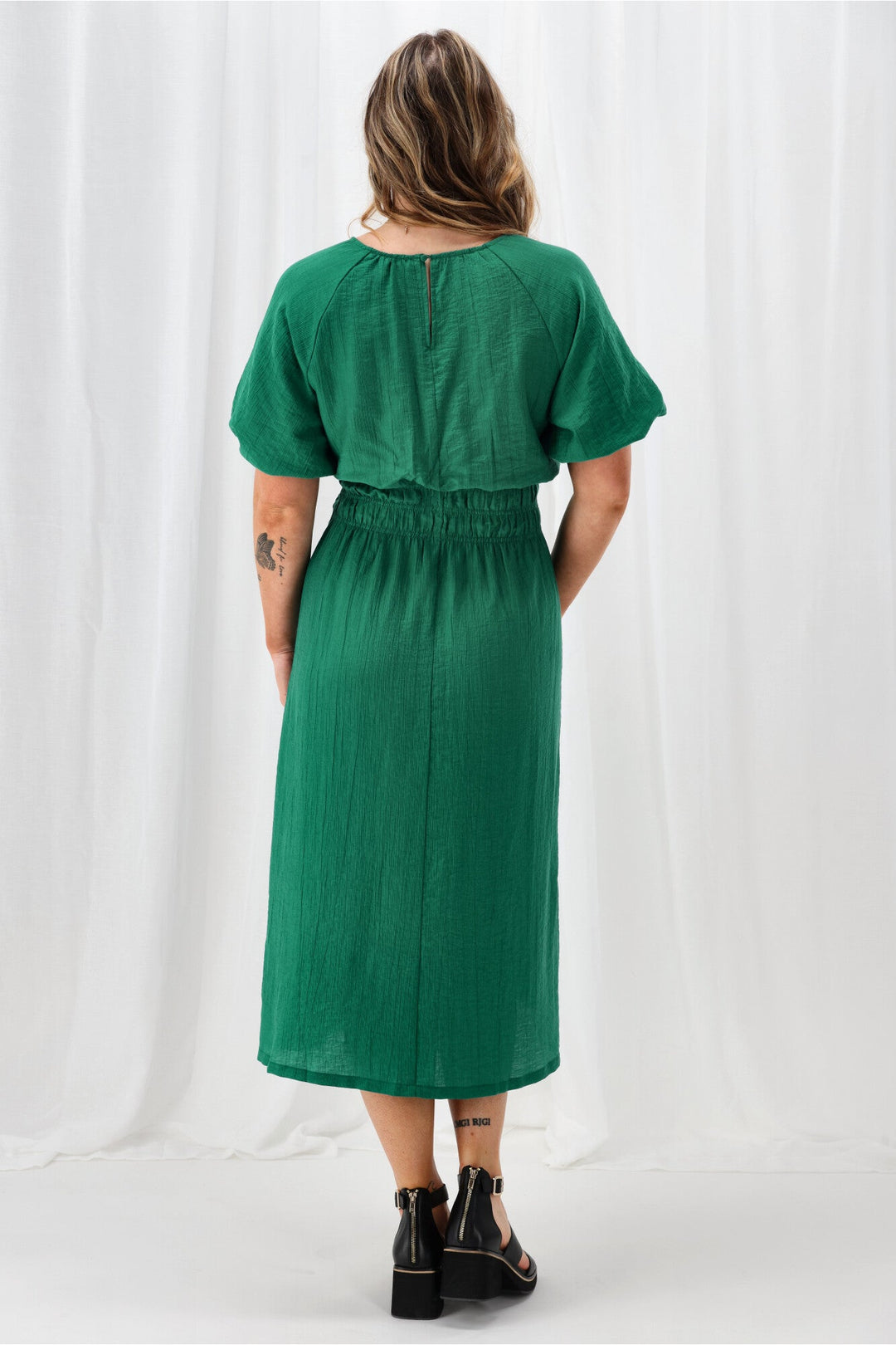 Gloss The Label Twilight Shirred Waist Dress Green