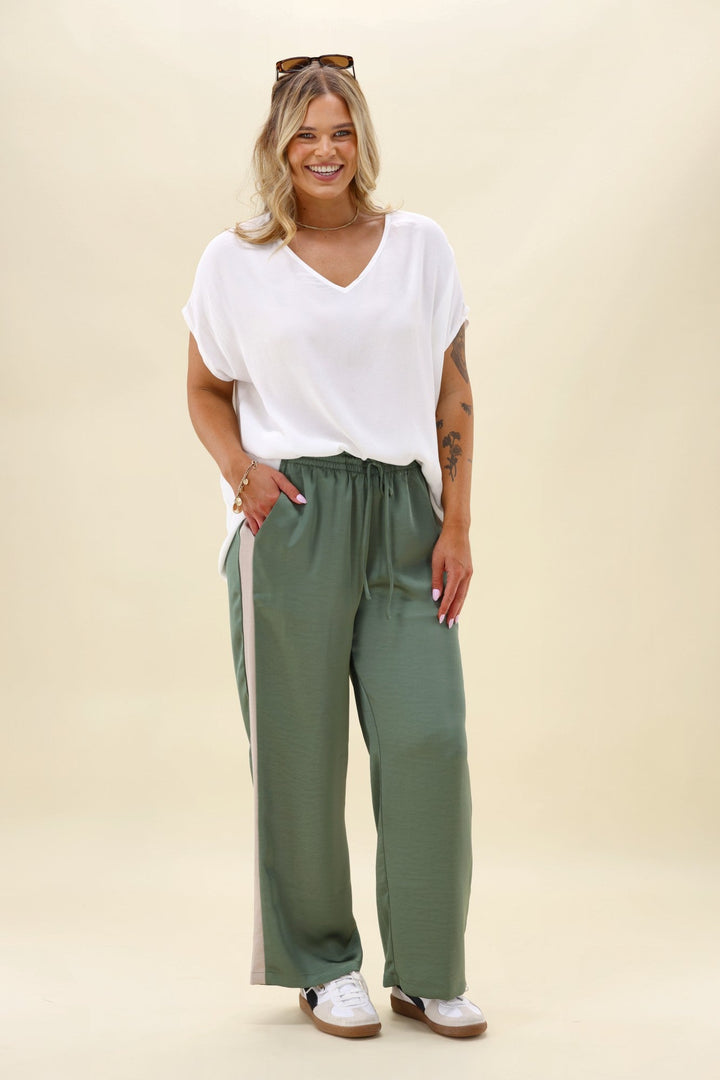 Gloss The Label Yara Satin Pant Sage Green