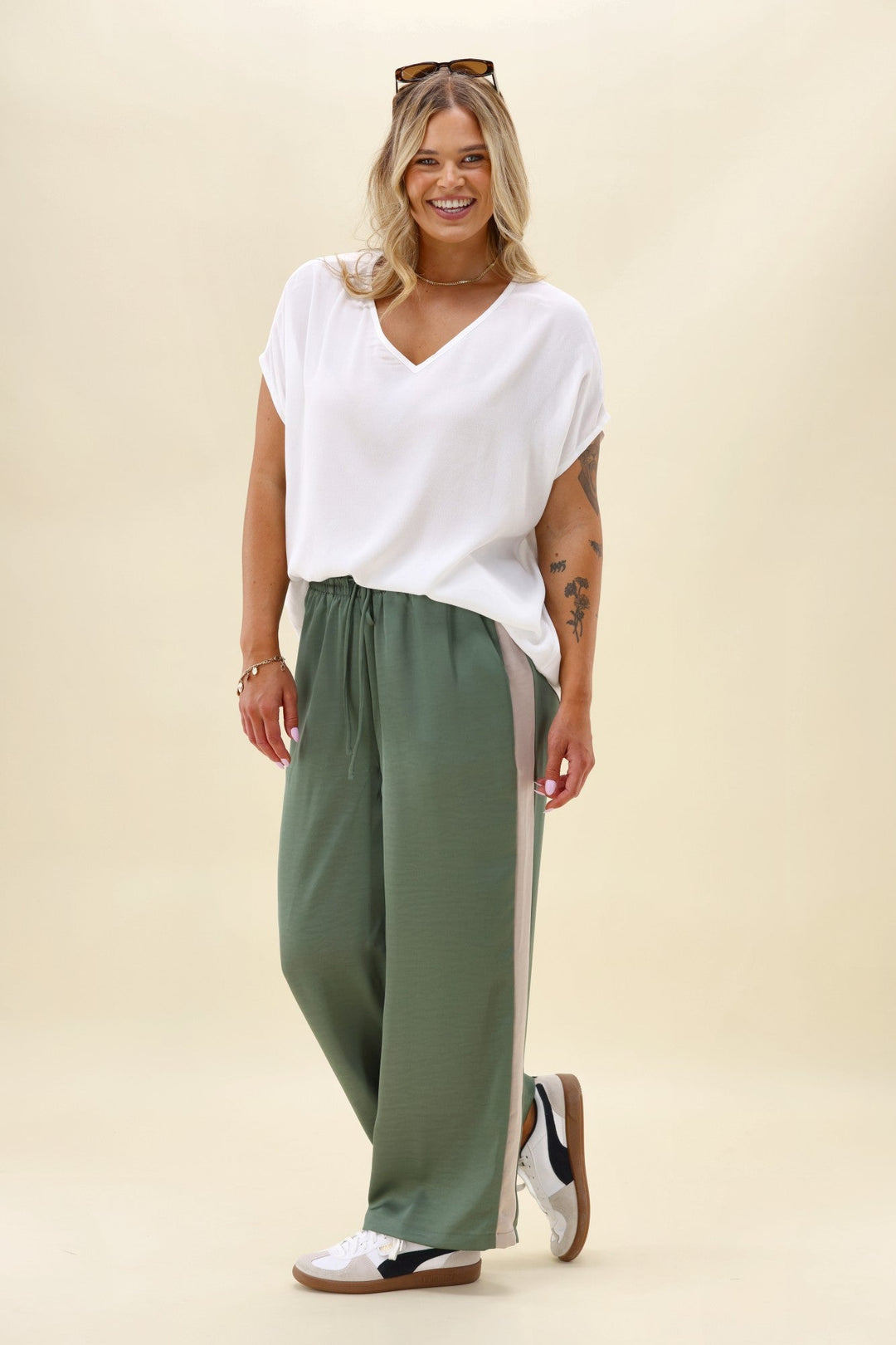 Gloss The Label Yara Satin Pant Sage Green