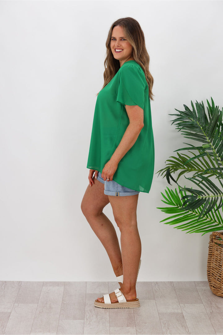 Gloss by Enya Pleat Back Top Emerald
