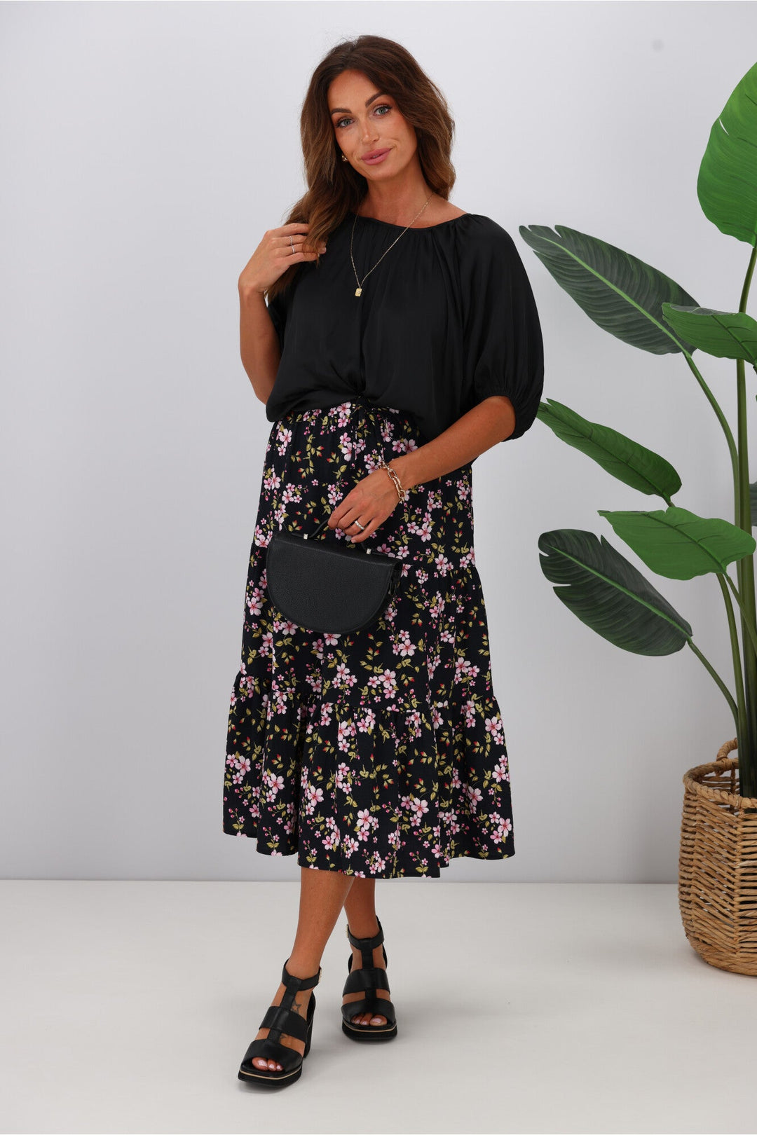 Gloss by Eve Satin Gathered Top Black