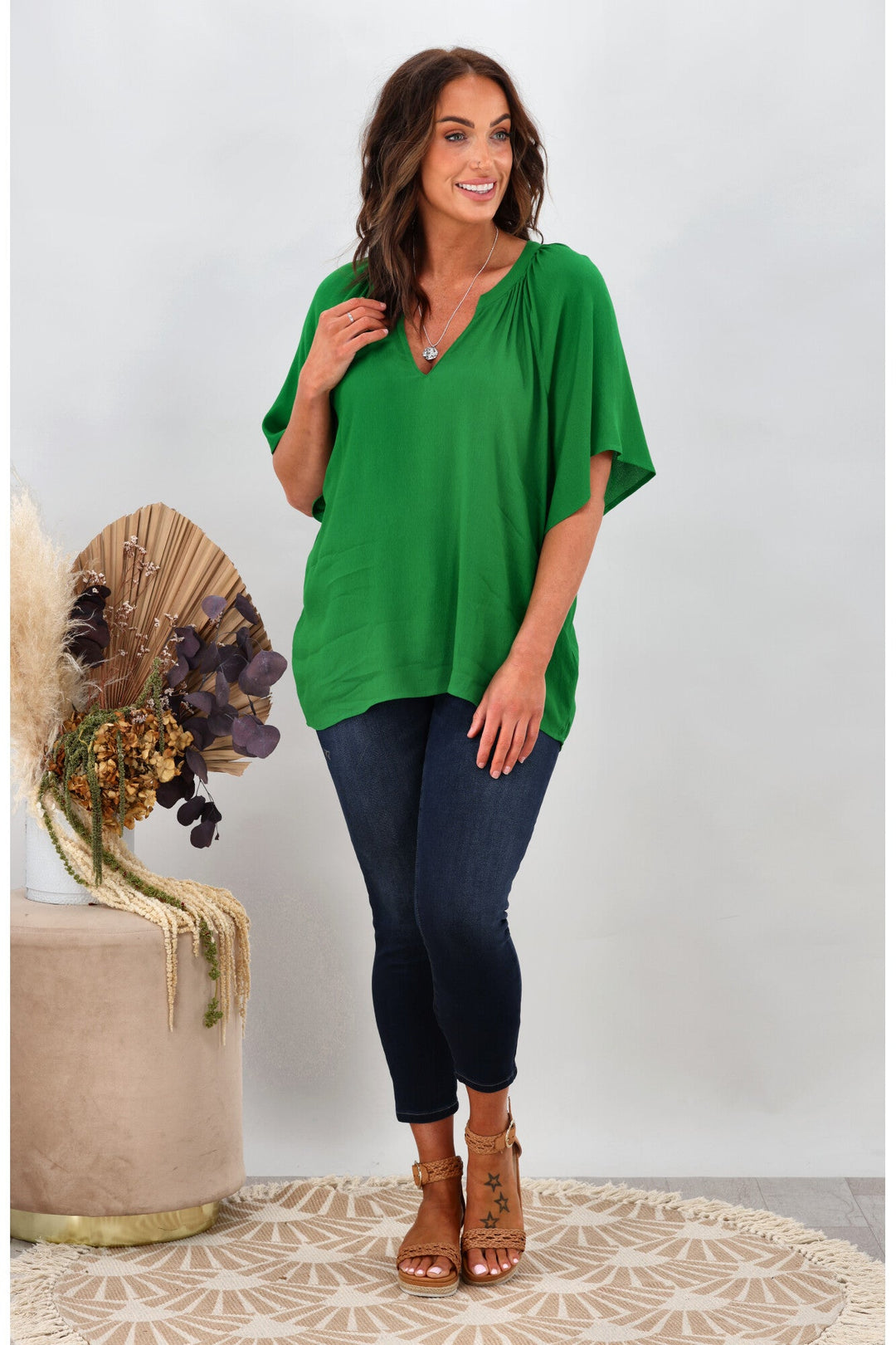 Gloss by Maive Raglan Flutter Sleeve Top Green