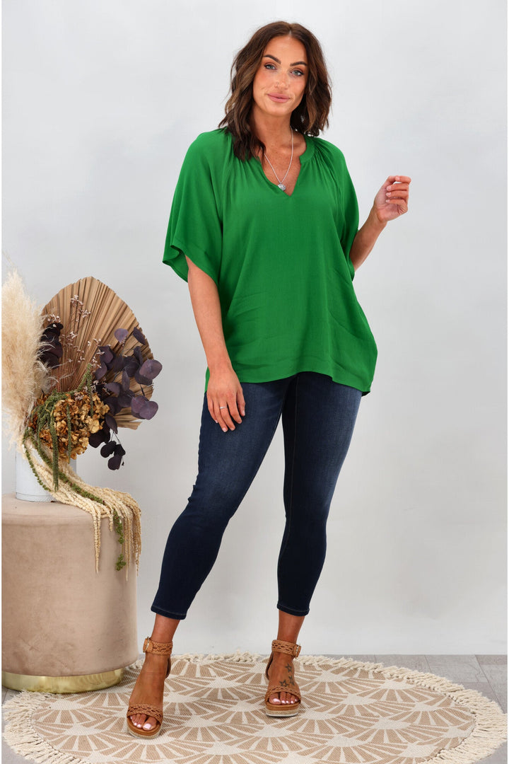 Gloss by Maive Raglan Flutter Sleeve Top Green