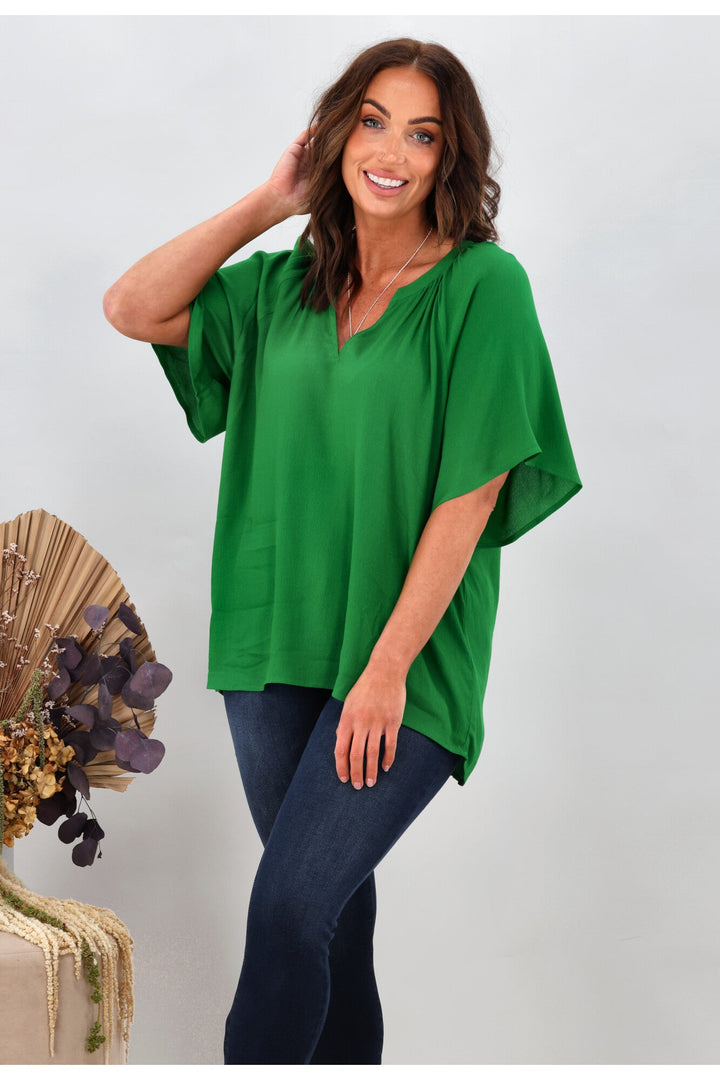 Gloss by Maive Raglan Flutter Sleeve Top Green