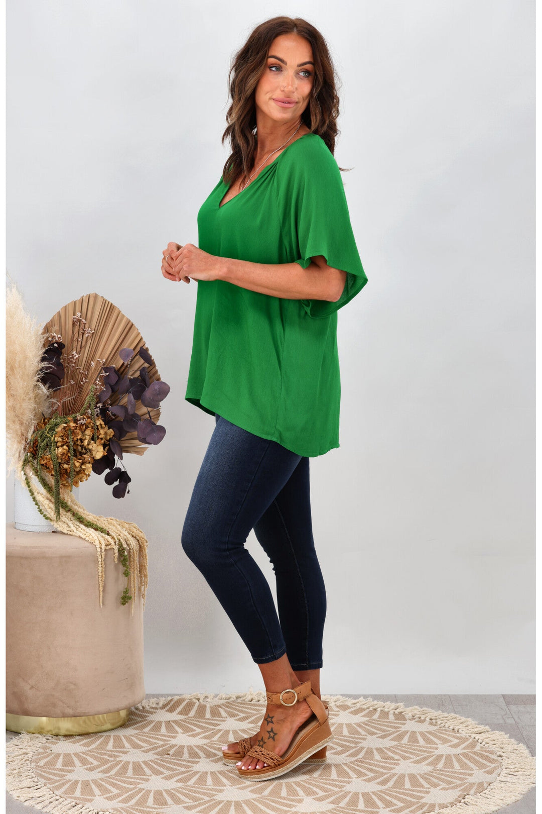 Gloss by Maive Raglan Flutter Sleeve Top Green
