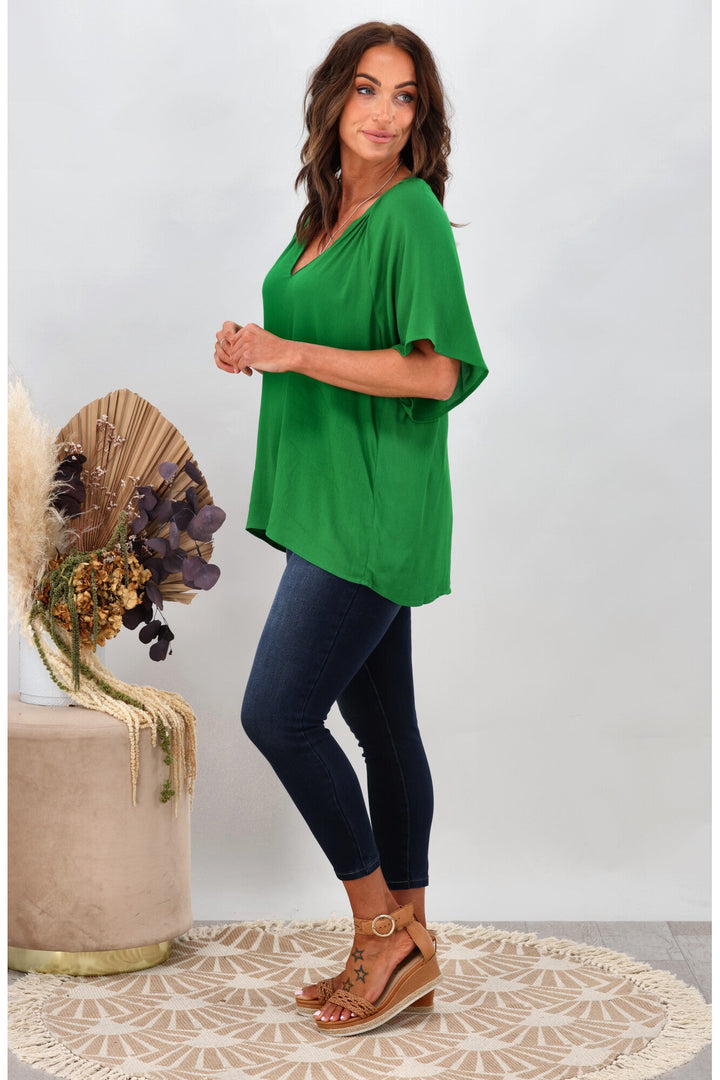 Gloss by Maive Raglan Flutter Sleeve Top Green