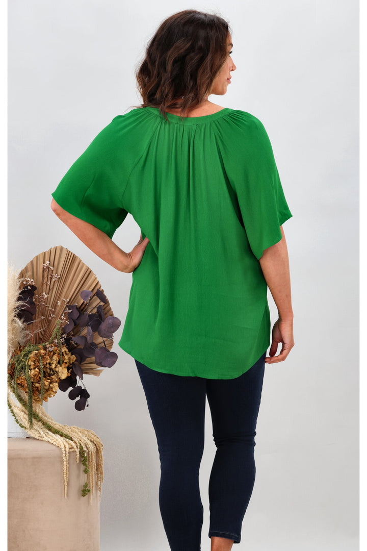 Gloss by Maive Raglan Flutter Sleeve Top Green