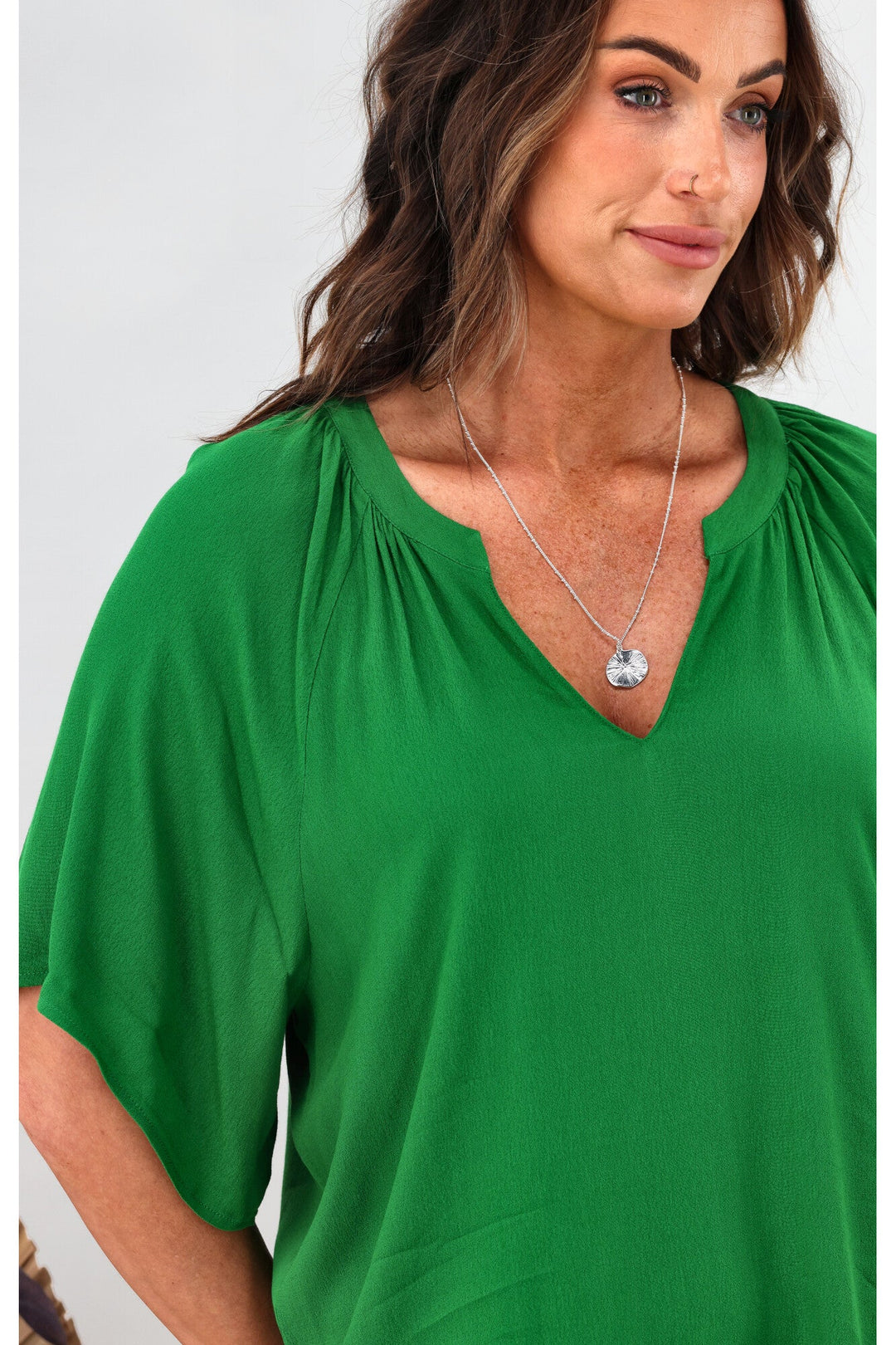 Gloss by Maive Raglan Flutter Sleeve Top Green