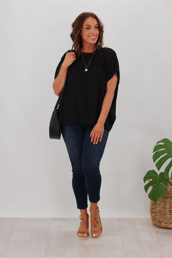 Gloss by Mathilda Batwing Tie Neck Top Black