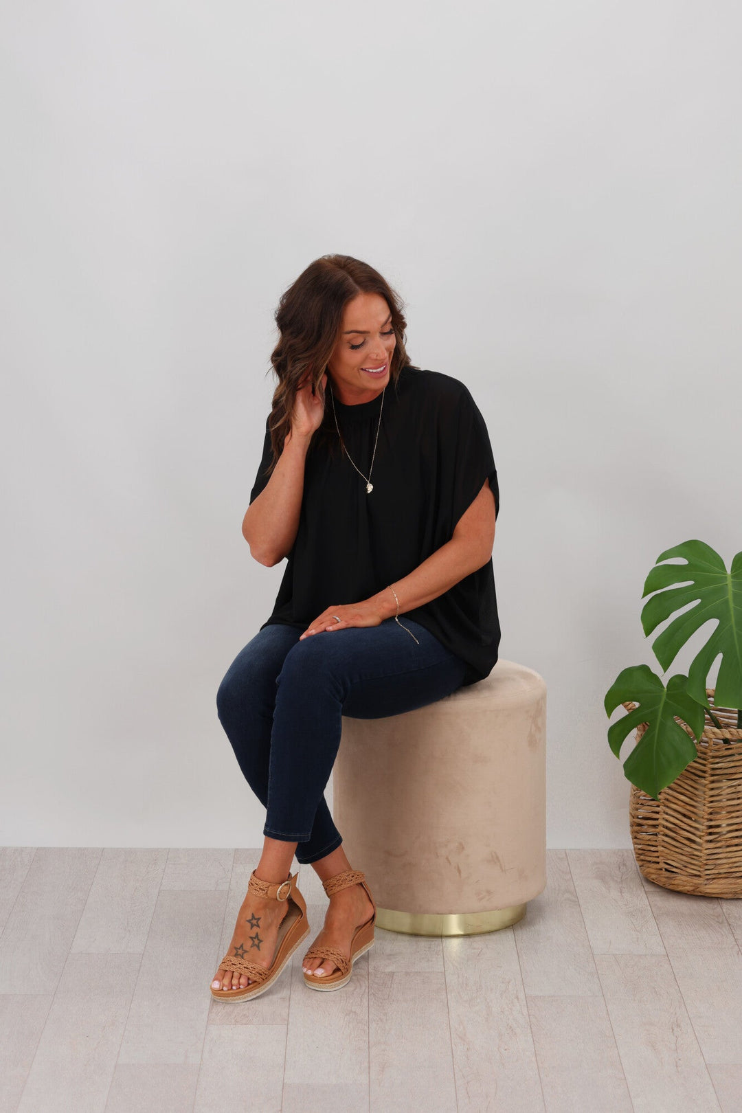 Gloss by Mathilda Batwing Tie Neck Top Black