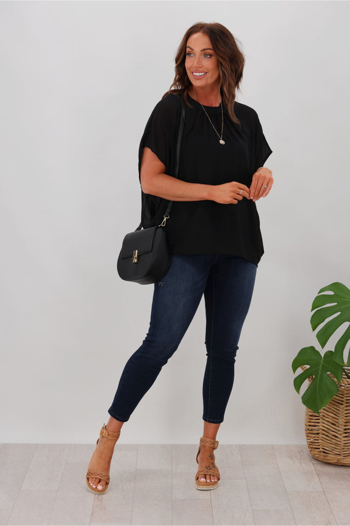 Gloss by Mathilda Batwing Tie Neck Top Black