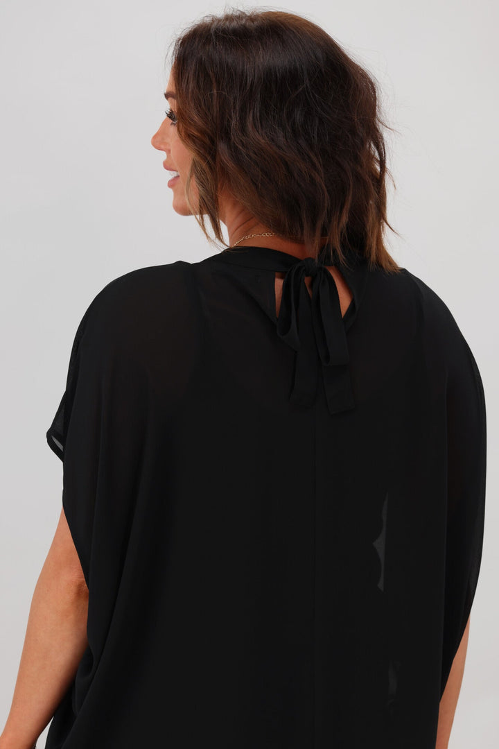 Gloss by Mathilda Batwing Tie Neck Top Black