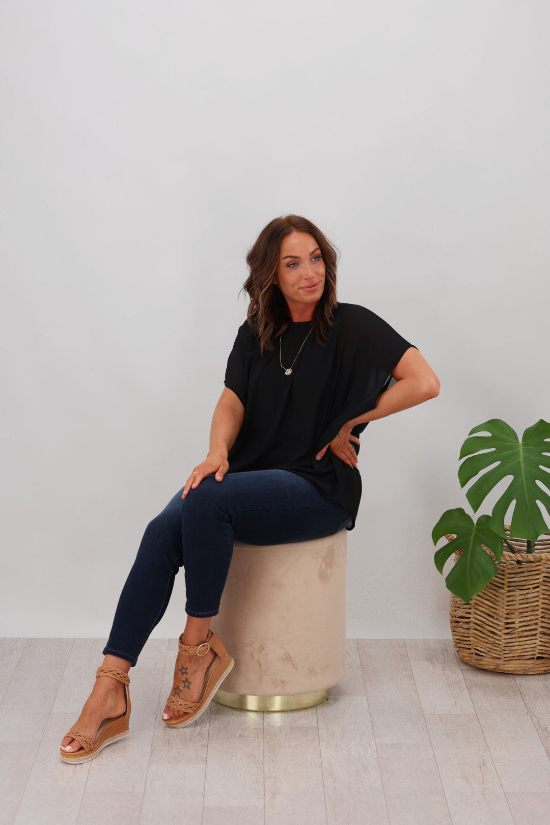 Gloss by Mathilda Batwing Tie Neck Top Black