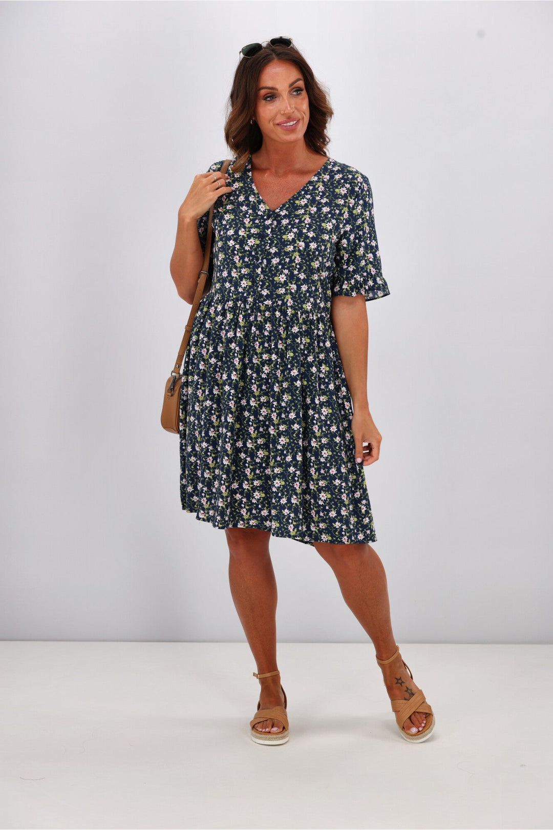 Sacha Frill Sleeve Dress Black Ditsy