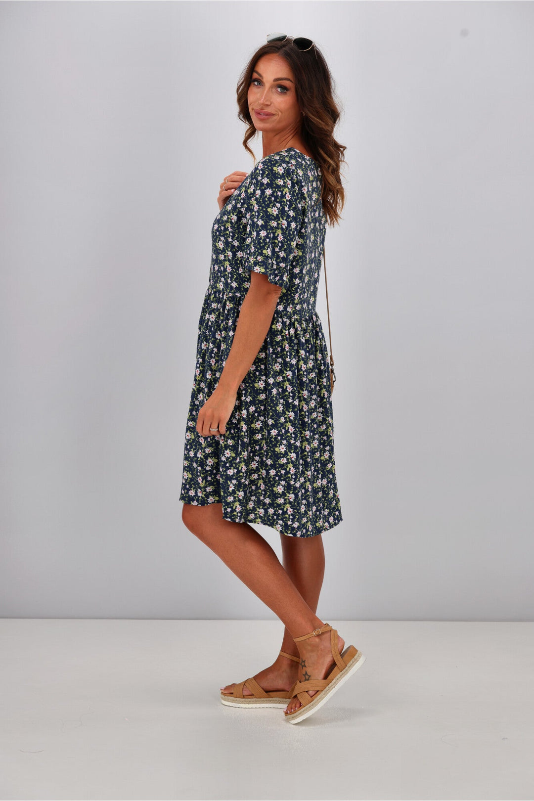 Sacha Frill Sleeve Dress Black Ditsy
