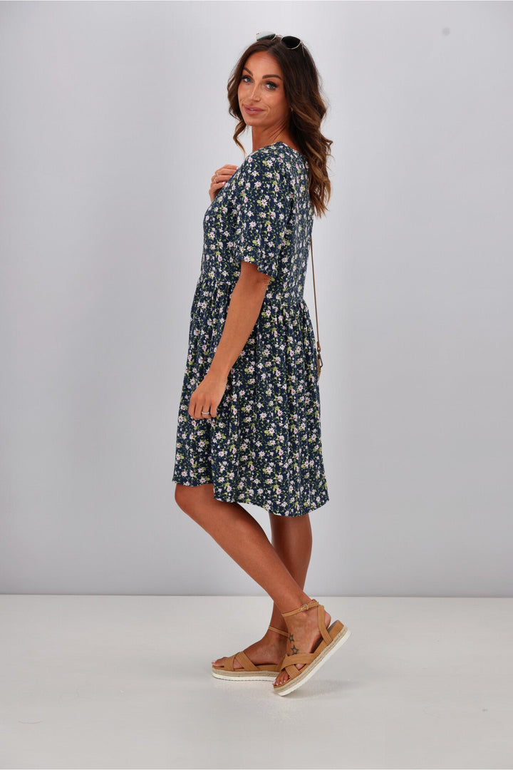 Sacha Frill Sleeve Dress Black Ditsy