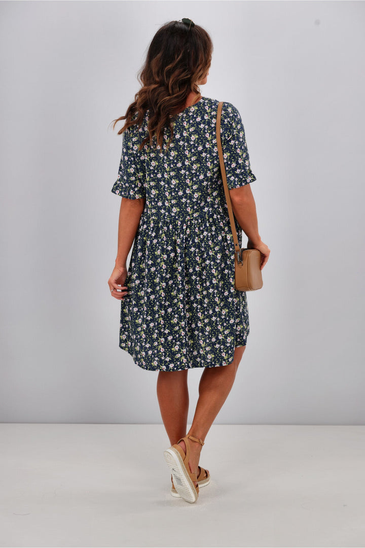 Sacha Frill Sleeve Dress Black Ditsy