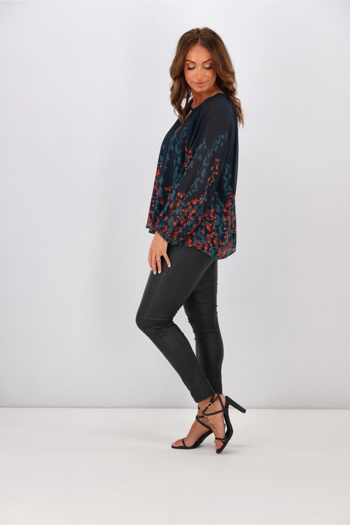Gloss by Orla Top Foxglove Print Petrol