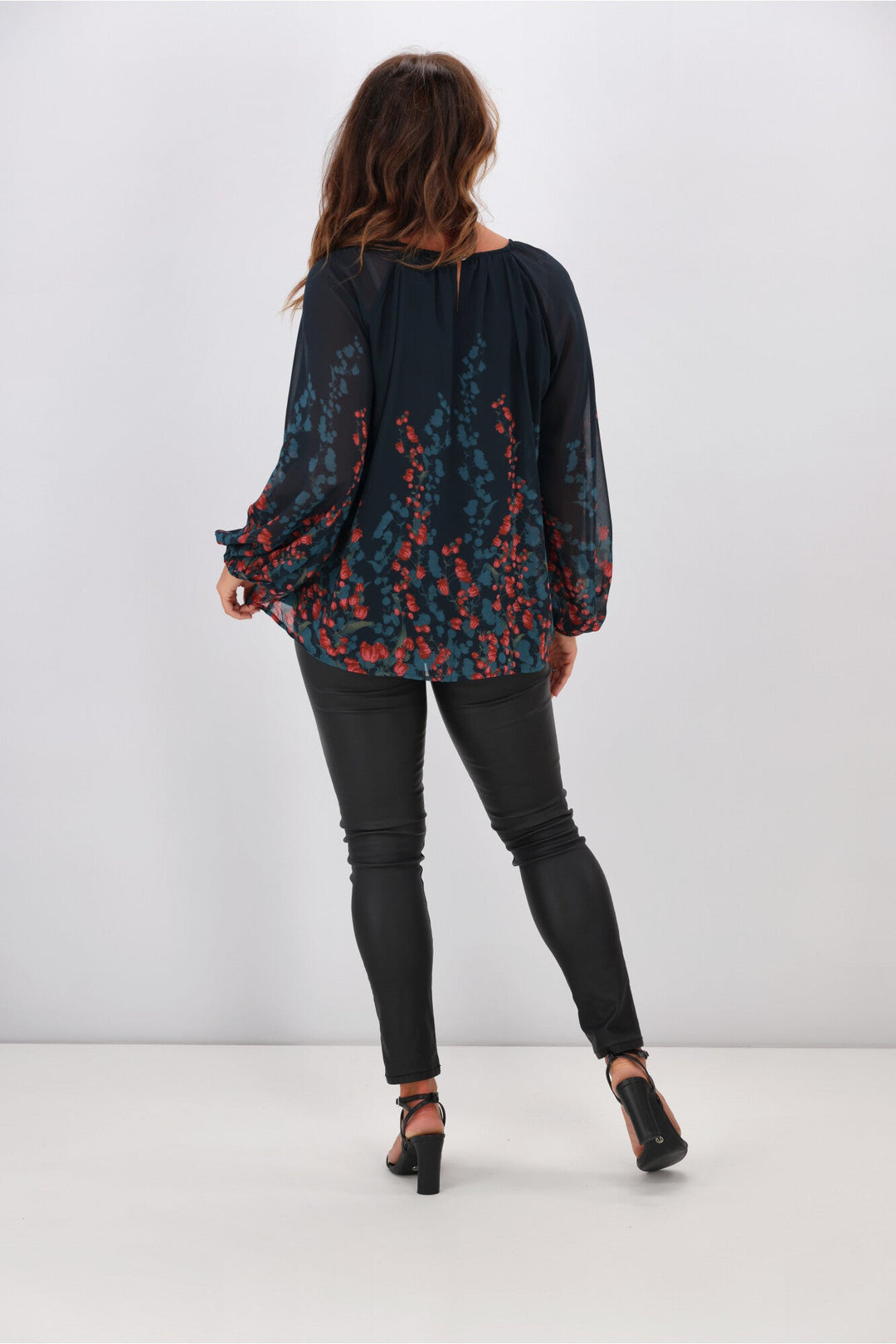 Gloss by Orla Top Foxglove Print Petrol