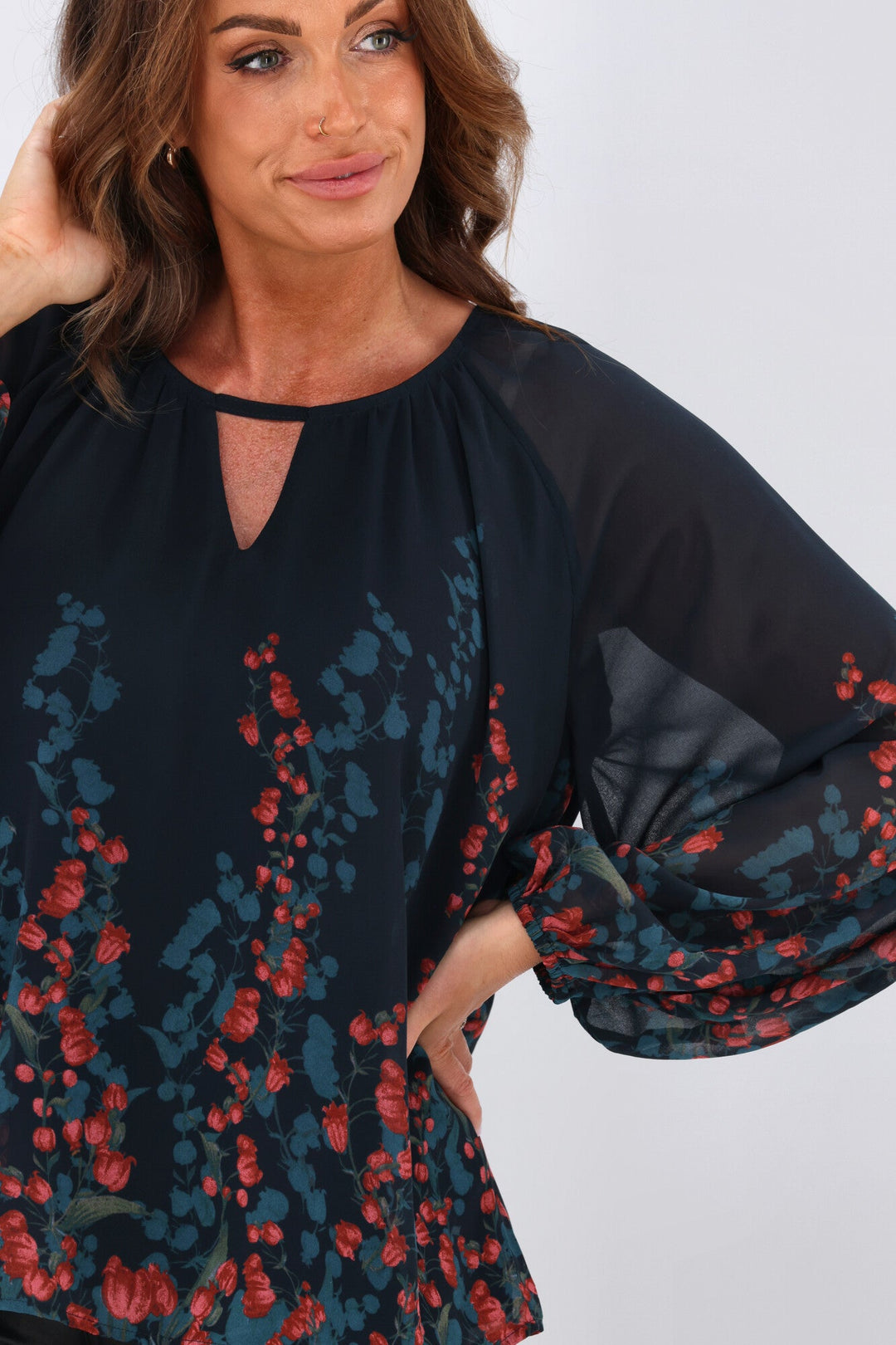 Gloss by Orla Top Foxglove Print Petrol