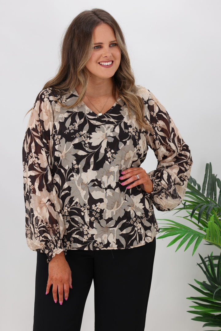 Gloss by Paige Blouse Black Jacquard Floral