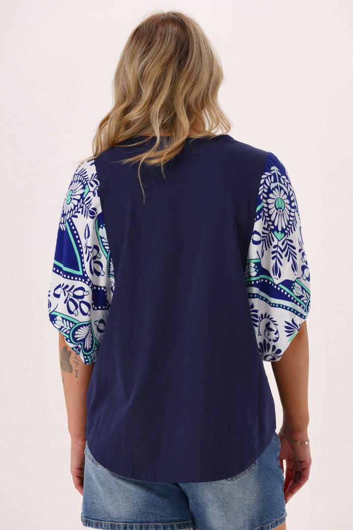Gloss the Label Ornelle Contrast Sleeve Top Ink Green