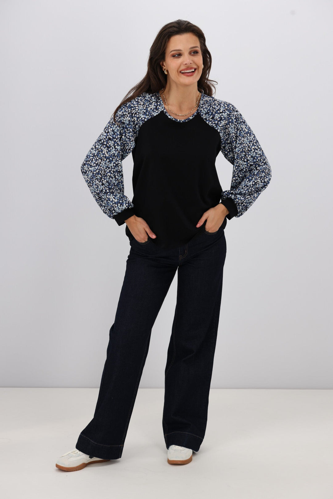 Gloss The Label Sutton Balloon Sleeve Top Ink Speckle Print