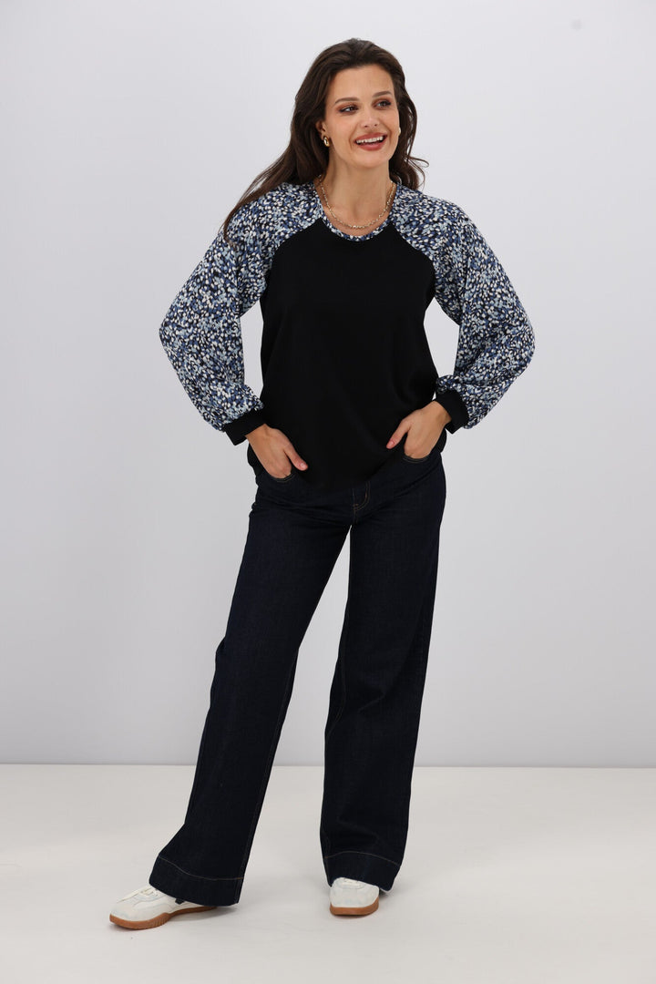Gloss The Label Sutton Balloon Sleeve Top Ink Speckle Print