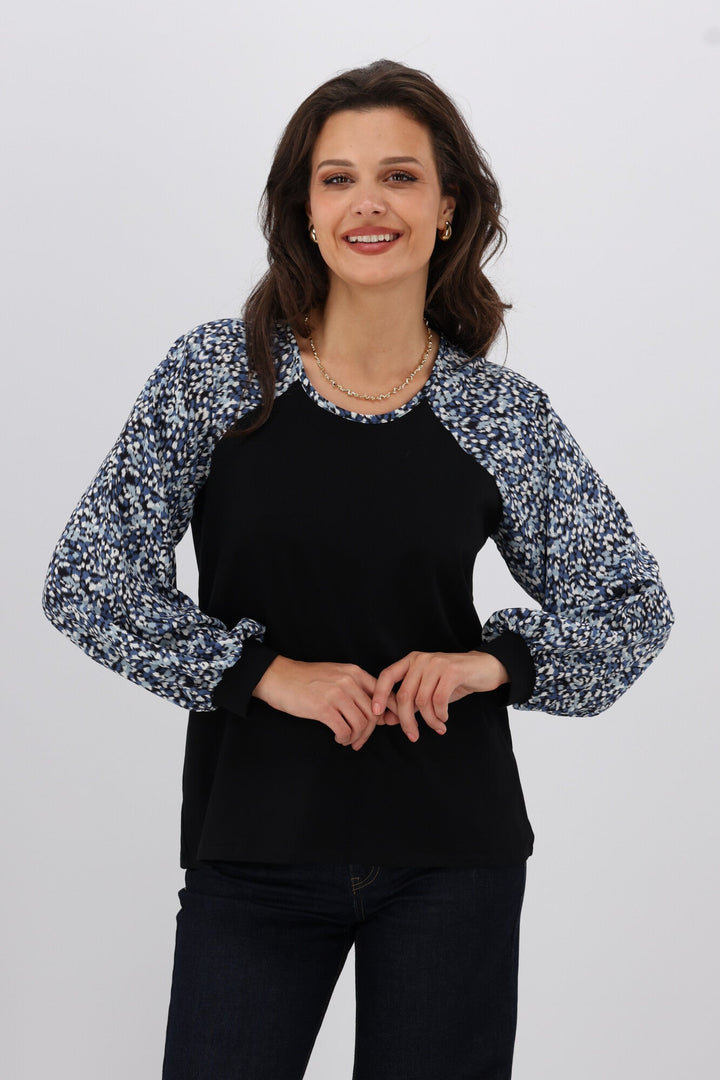 Gloss The Label Sutton Balloon Sleeve Top Ink Speckle Print