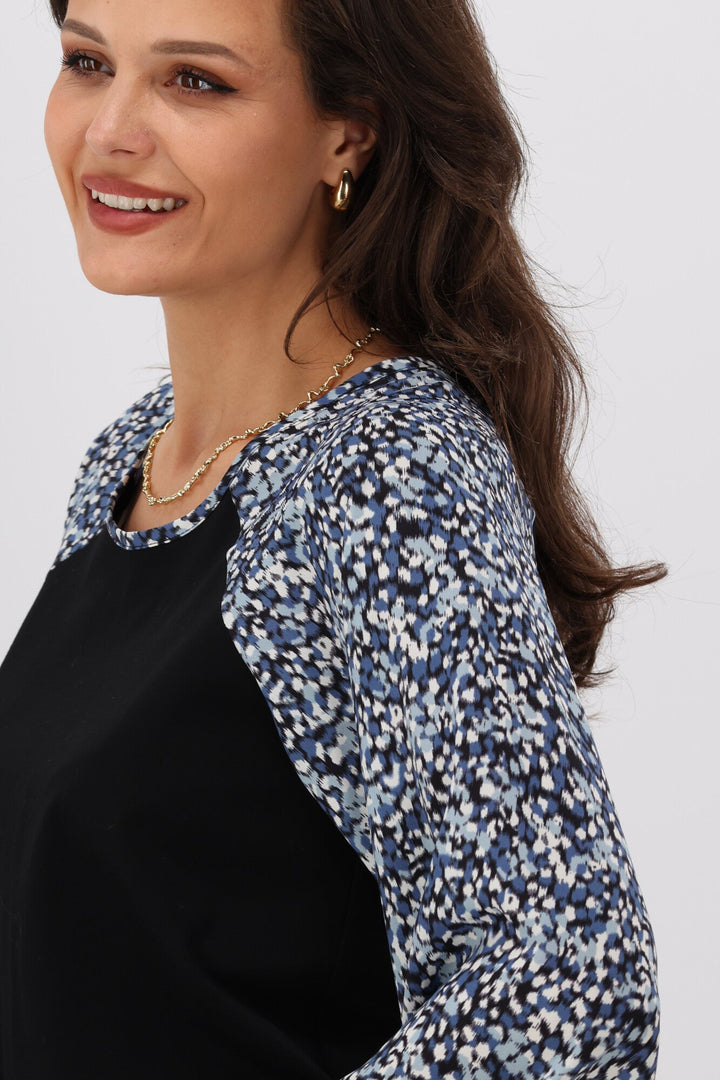 Gloss The Label Sutton Balloon Sleeve Top Ink Speckle Print