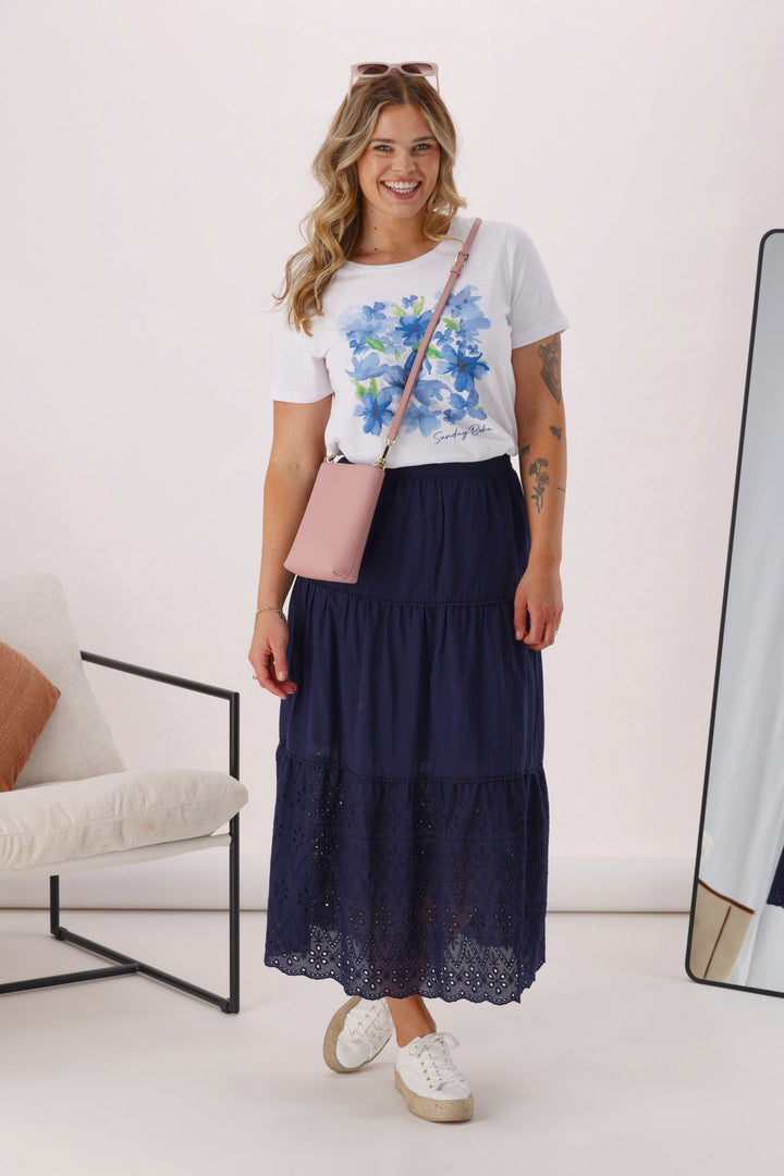 Gloss the Label Taia Broderie Hem Skirt Midnight