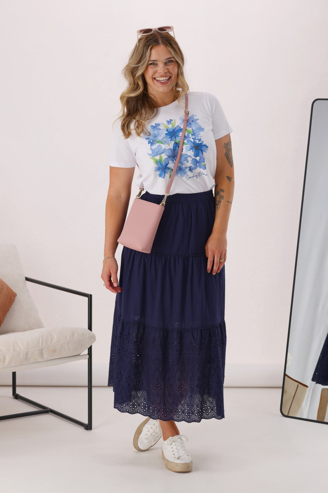 Gloss the Label Taia Broderie Hem Skirt Midnight