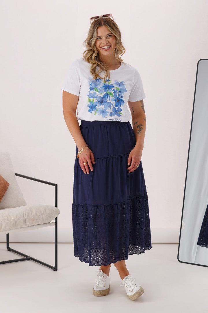 Gloss the Label Taia Broderie Hem Skirt Midnight