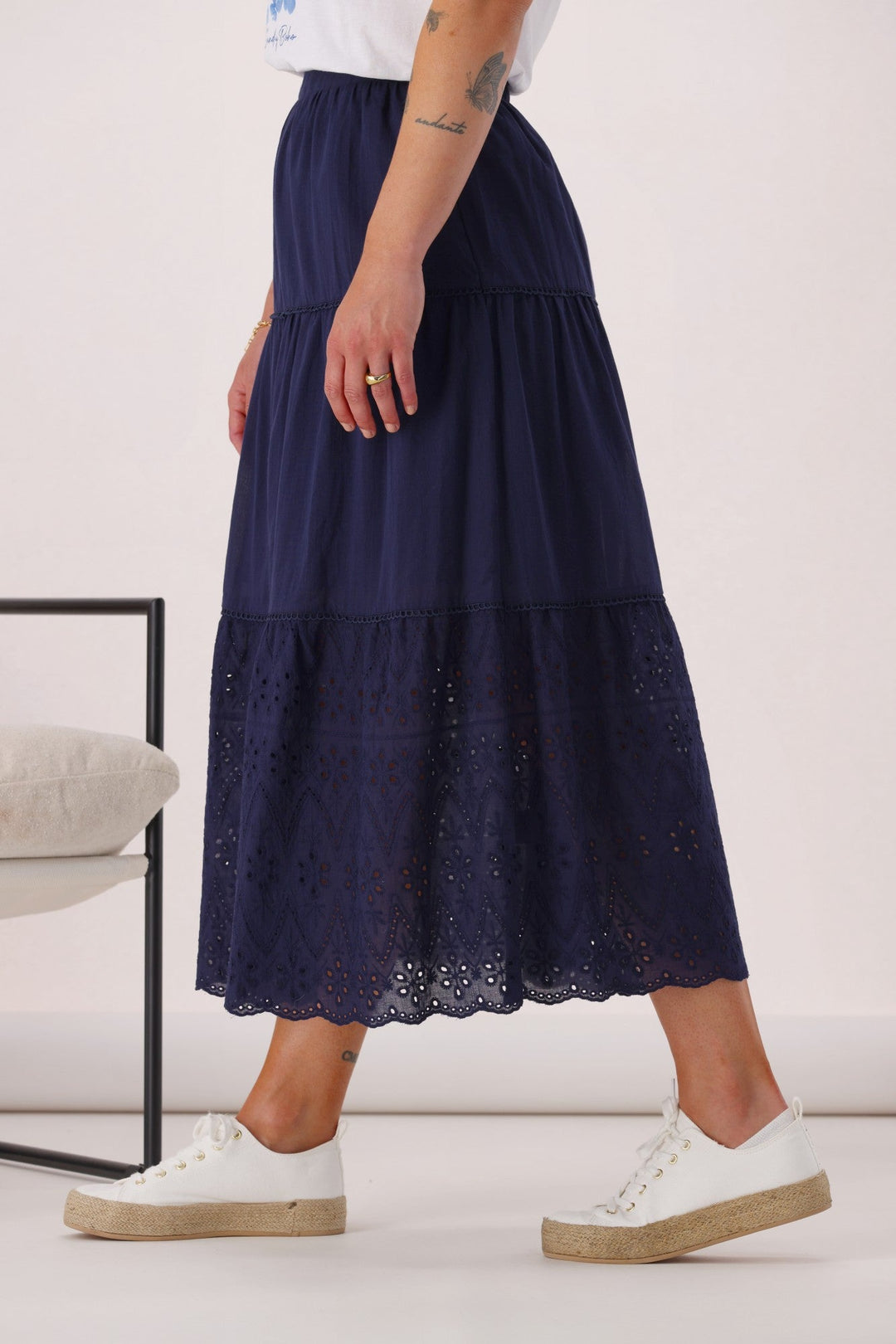 Gloss the Label Taia Broderie Hem Skirt Midnight