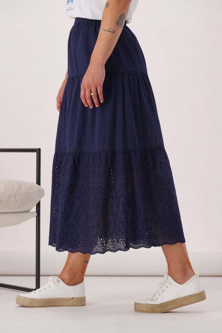 Gloss the Label Taia Broderie Hem Skirt Midnight