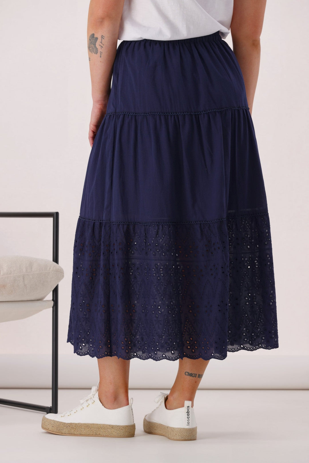 Gloss the Label Taia Broderie Hem Skirt Midnight